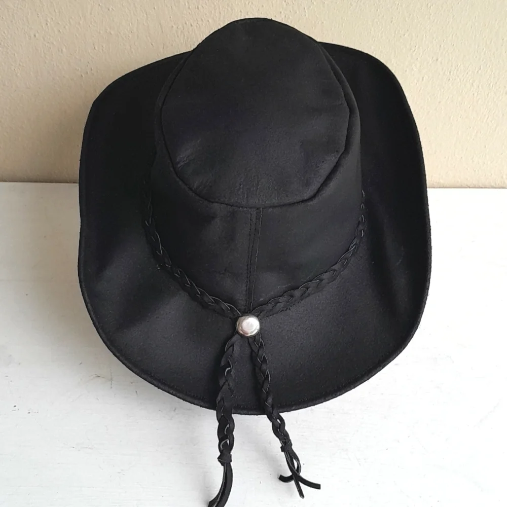 Vintage Black Suede Leather Western Cowboy Hat - Picture 7 of 9